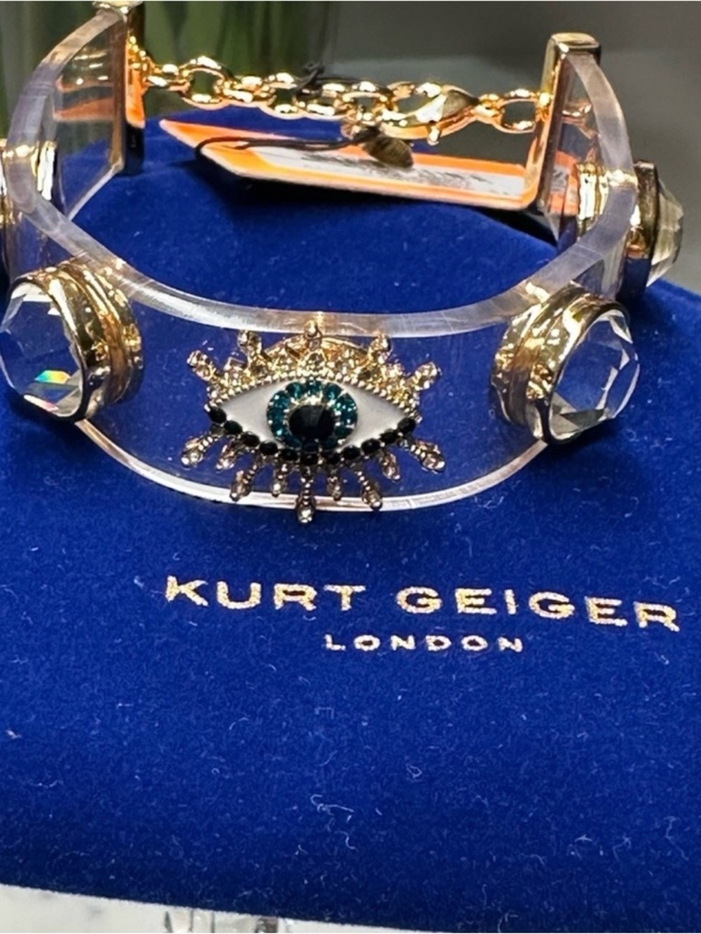 Kurt Geiger Clear Lucite Bracelet with Evil Eye